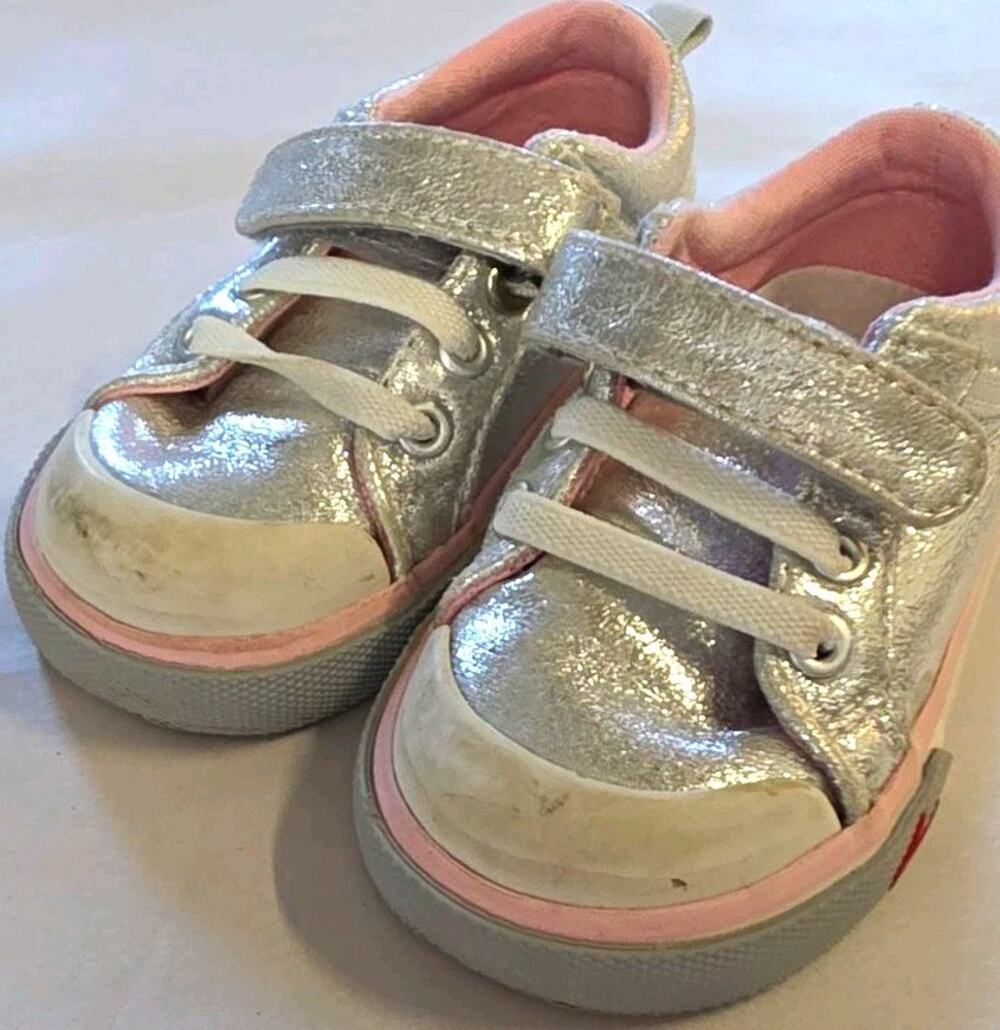 See Kai Run Toddler Girls Size 5 Silver Glitter Sneakers Pink Shoes